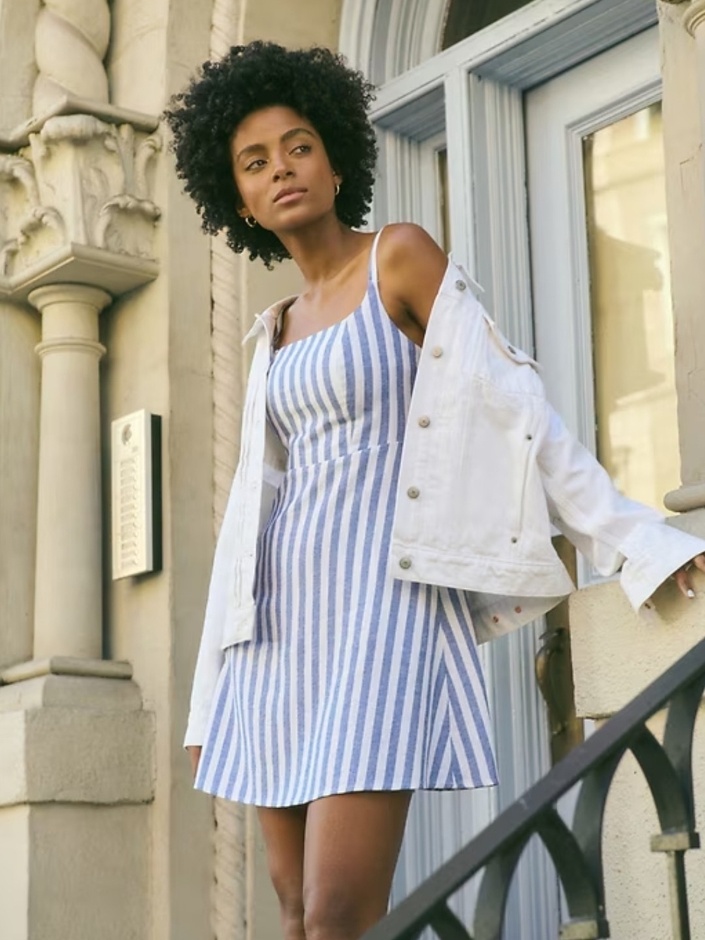 Old Navy Blue and White Striped Mini Sundress